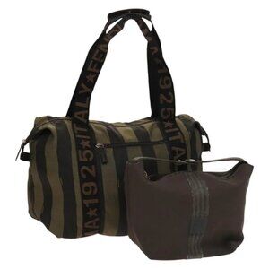 FENDI Pecan Hand Bag Nylon Canvas 2 Set Black Brown Auth ti3350